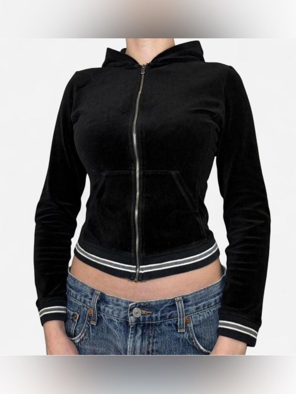 Vintage ringer y2k early 2000s 90s 80s velvet black hoodie